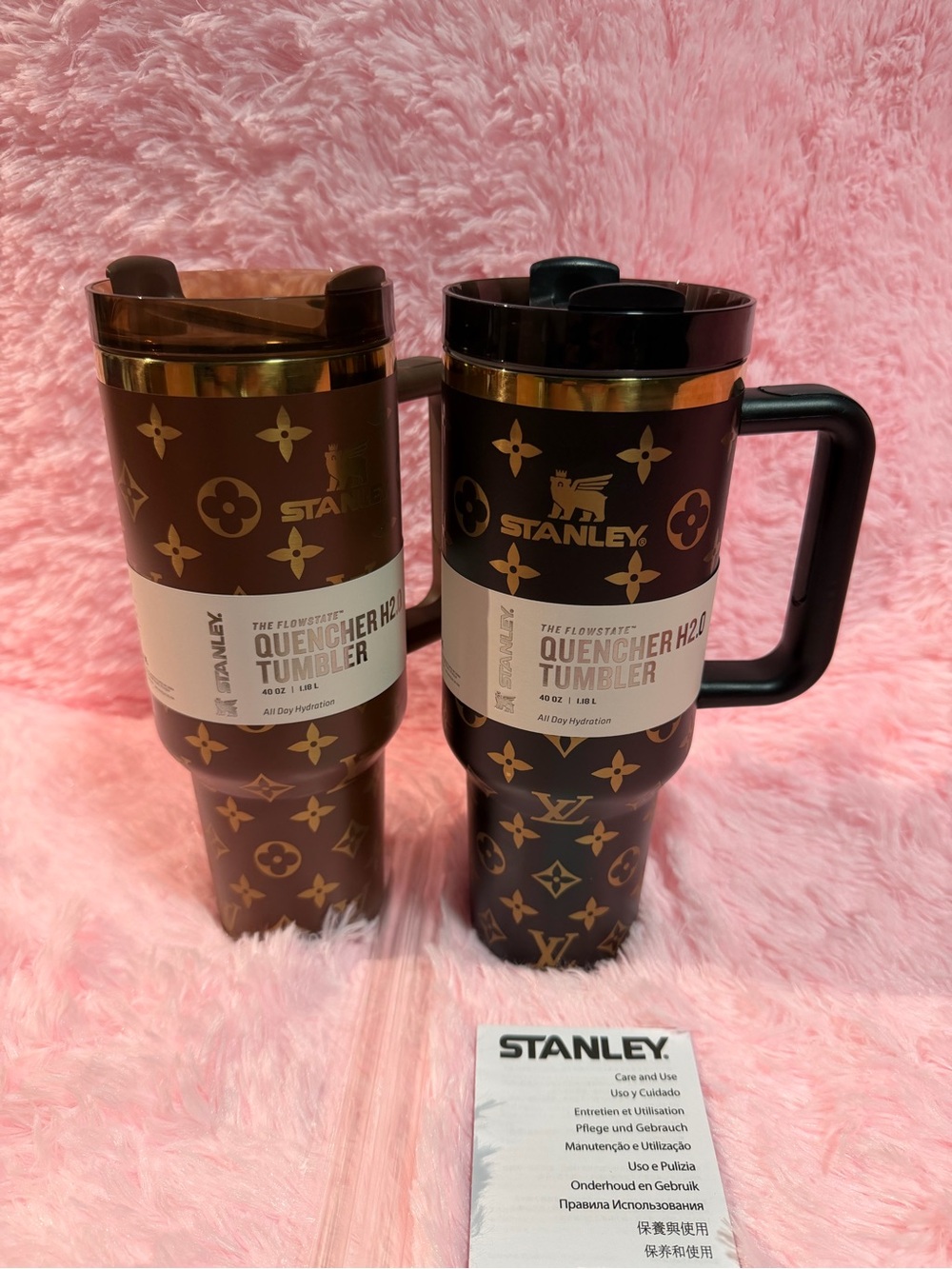Stanley Brown Tumbler with Gold Monogram Pattern 2 pcs SET